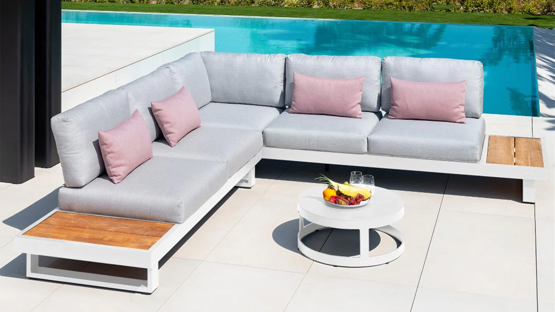 Alu Lounge Murcia Alu White Mat With Cushions Sunbrella Light Grey - Garden Prestige Collection