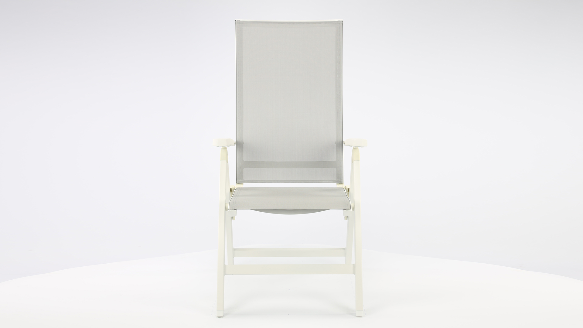 Chaise de jardin Alu Tinos Ligable Blanc Mat - Gris Clair Textilène + Accoudoir Blanc