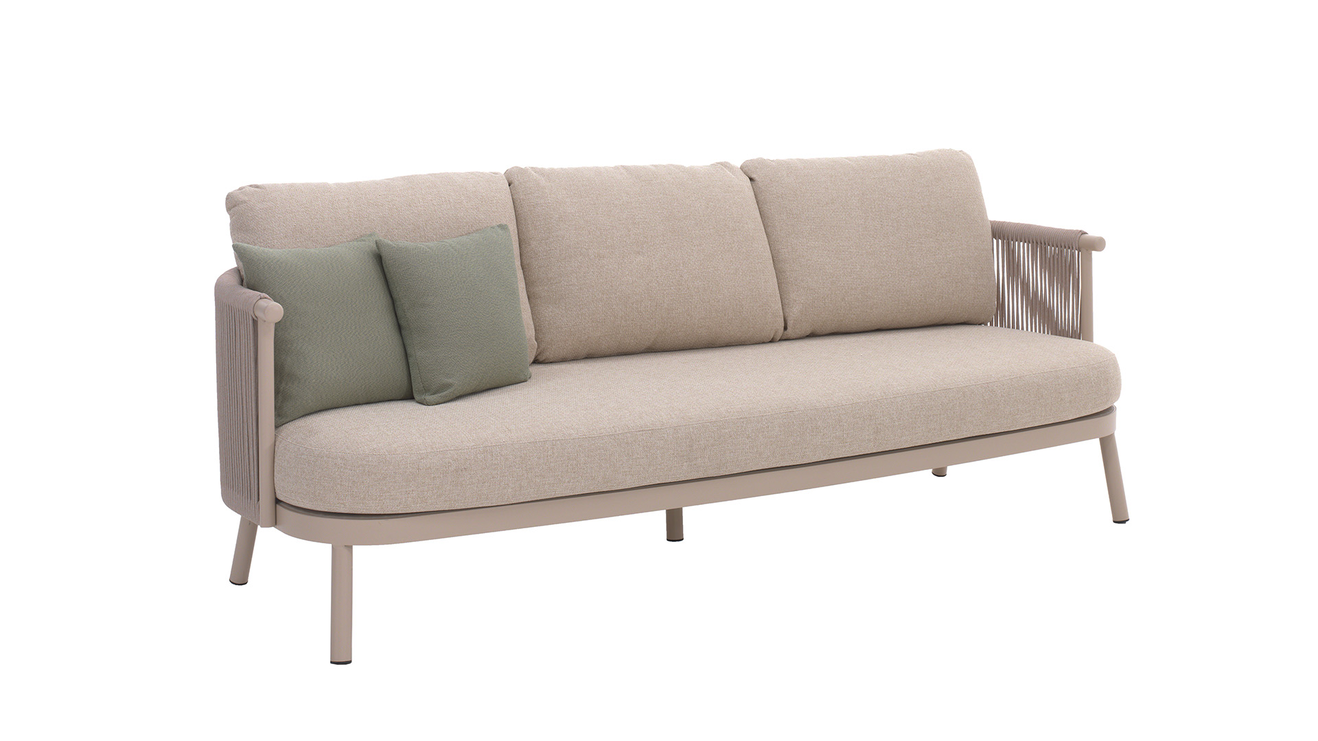 Alu Lounge Set Milan 1 x 3-Seater + 2x 1-Seater + S/2 Coffee Tables Alu Linen With Rope Beige + Seat and Back Cushions Sunbrella Beige