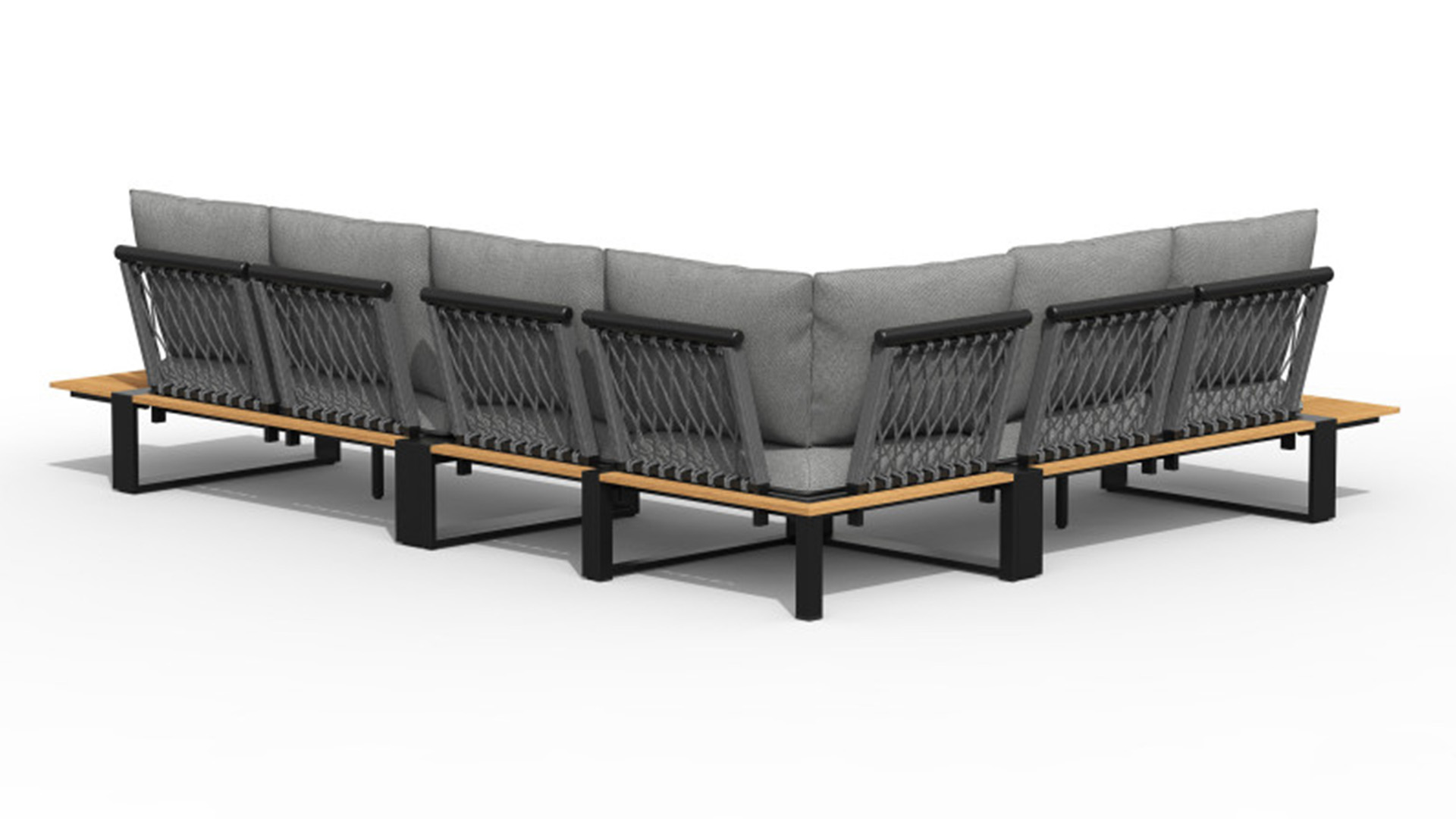 Alu Lounge Seto Corner Lounge - Charcoal Frame + Teak Top with Charcoal Olefin Cushions - Tierra Outdoor
