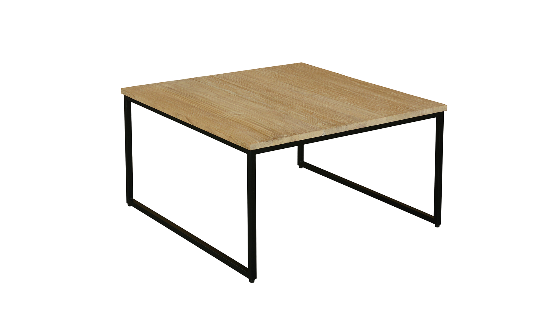 Table Basse Modena Carrée avec Structure en Métal Noir 080cm Teck Clair Brossé - Diamond Collection