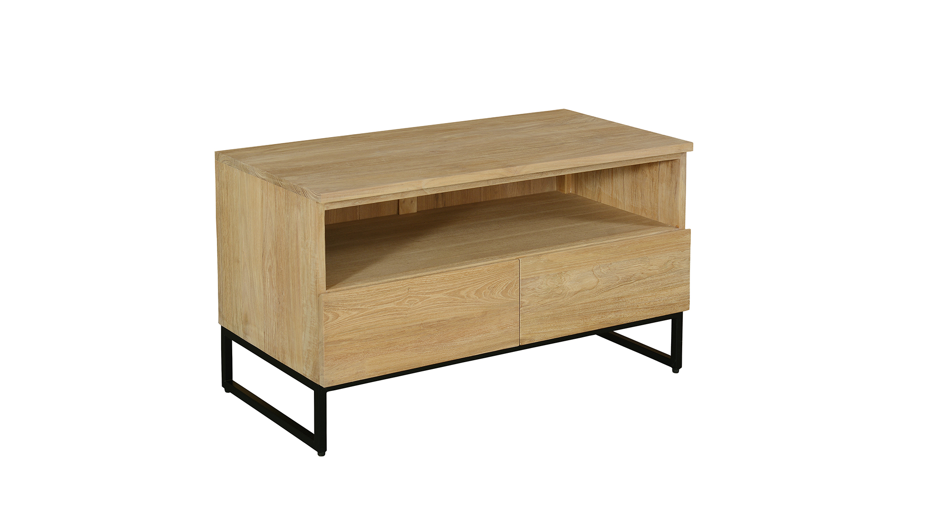 Modena TV Furniture 100cm With 2 Drawers And Open Niche Teak Light Brushed - Diamond Collection