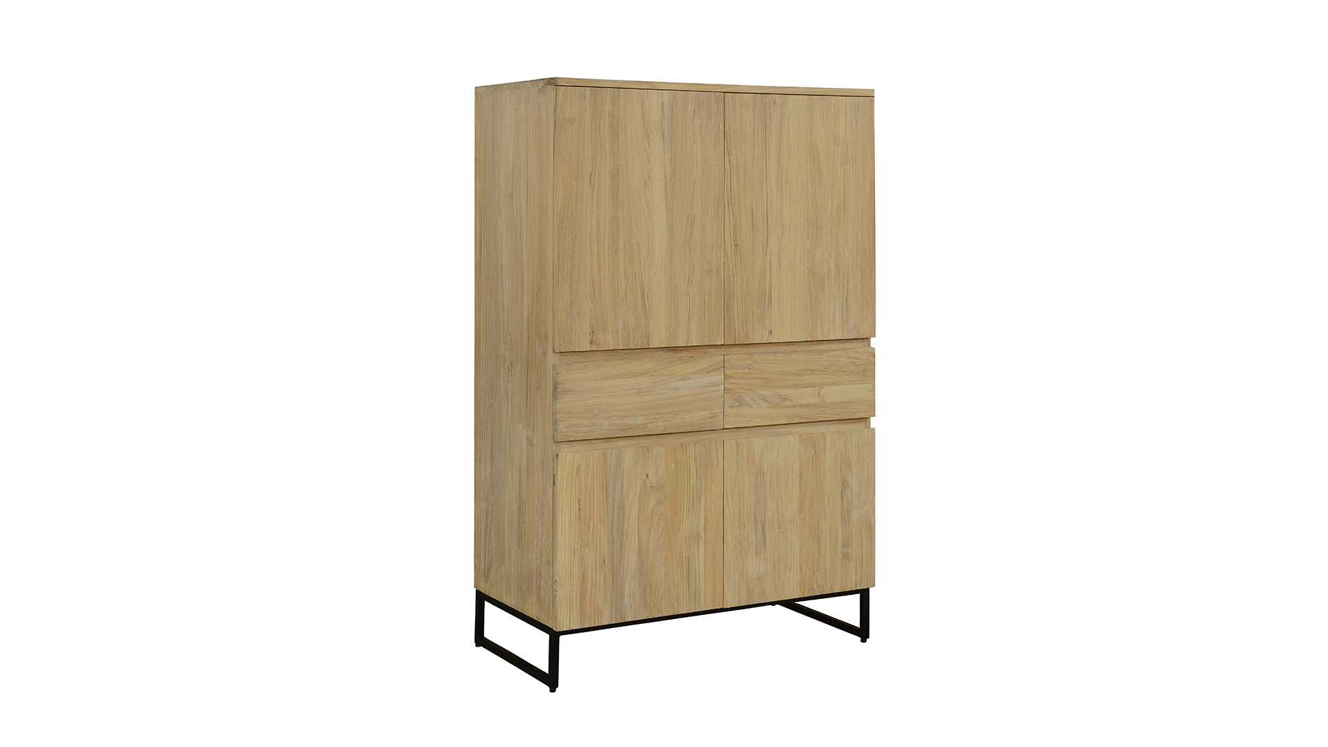Modena Bar Cabinet 100cm With 4 Doors and 2 Drawers Teak Light Brushed - Diamond Collection
