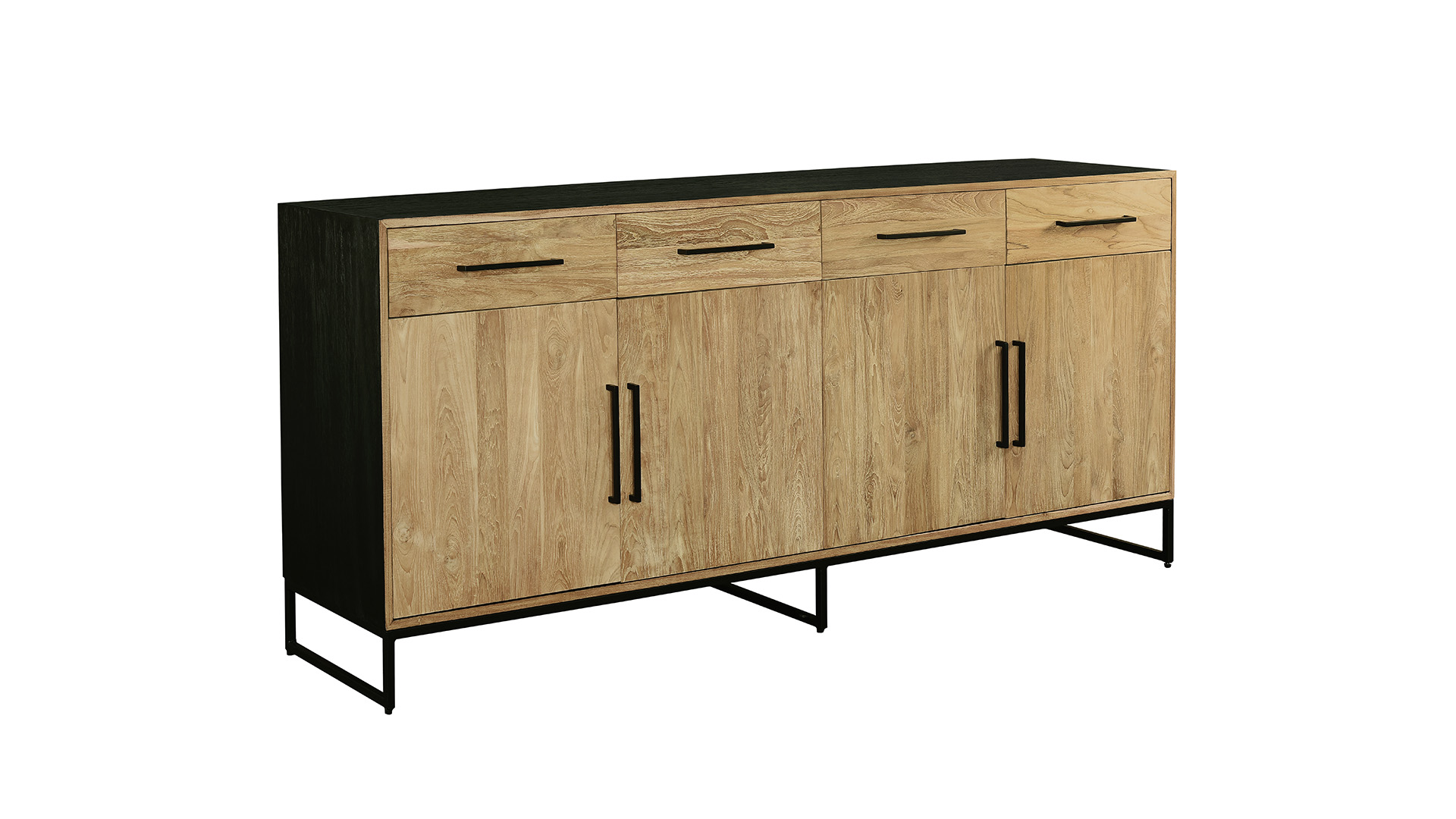 Sideboard Inca 220cm With 4 Revolving Doors and 4 Drawers - Teak Light Brushed - Diamond Collection