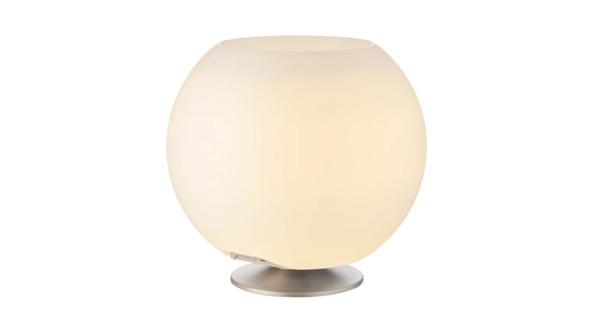 Kooduu Sphere Wijnkoeler Stereo 2.0 Ledlamp + Bluetooth Speaker Kleur Sphere Wit - Voetplaat Geborsteld Zilverkleurig  