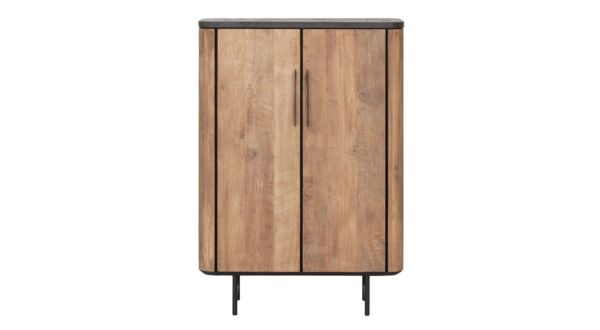 Soho Low Wall Cabinet With 2 Doors 130 x 40 x H90cm Recup Teak With Black Metal Base