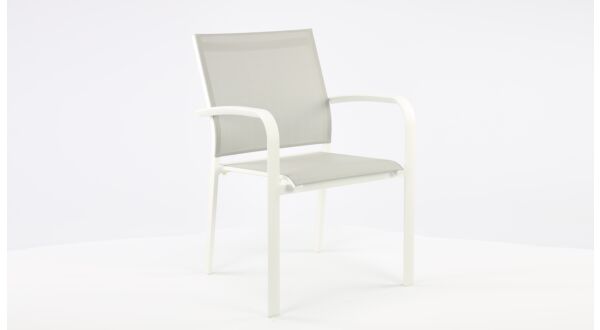 Alu Stacking Chair Malaga White Matt - Light Grey Textilene 