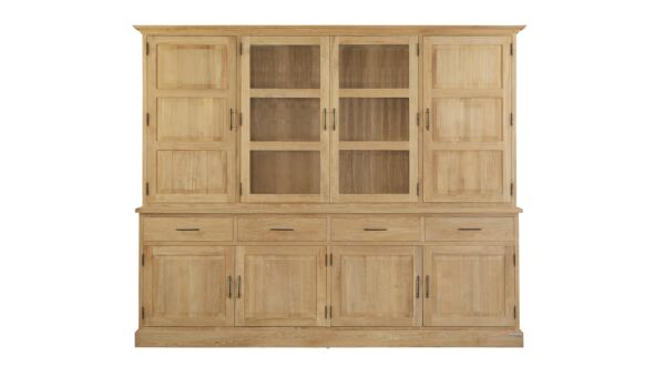 Display Cabinet Classic 220cm 6 Full Panel Doors - 2 Glass Doors Middle + 4 Drawers Diamond Collection