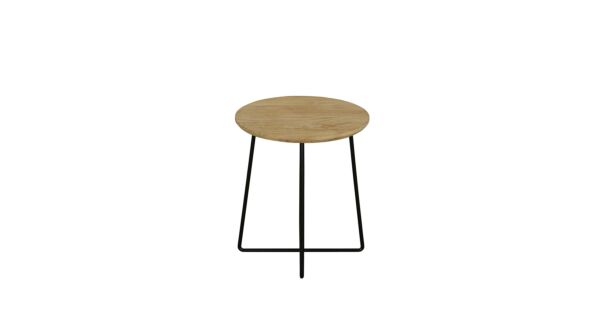 Modena Coffee Table Round With 4 Metal Legs Black Dia 040cm Teak Light Brushed - Diamond Collection