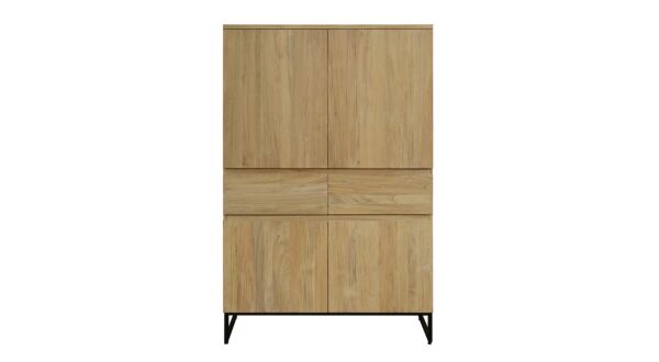 Modena Bar Cabinet 100cm With 4 Doors and 2 Drawers Teak Light Brushed - Diamond Collection