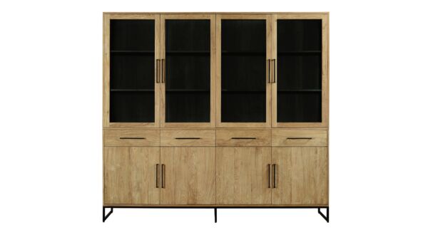 Display Cabinet Inca 220cm With 8 Doors and 4 Drawers Teak Light Brushed - Diamond Collection