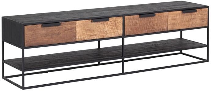 Cosmo TV Wall Unit TV Unit With 4 Drawers 180cm x 40cm x H50cm Recup Teak Wood With Black Metal Frame